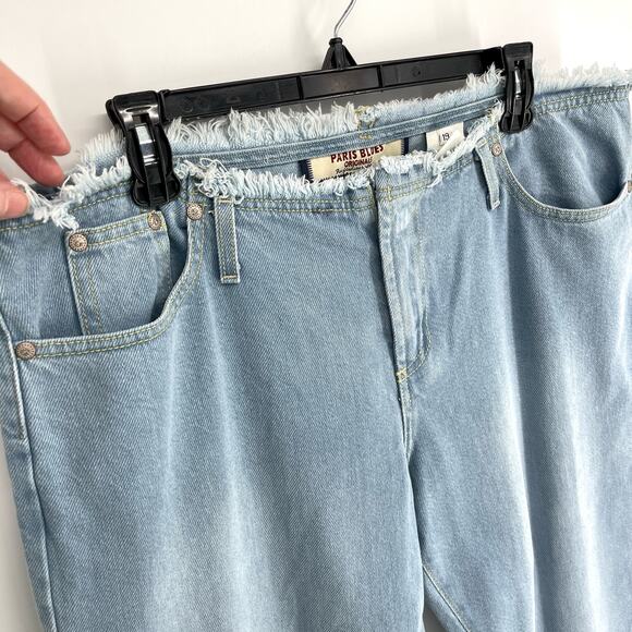 Paris Blues Juniors Frayed Waist Denim Bellbottom Flare Jeans SZ 19 Light Blue - Picture 2 of 9